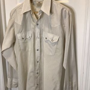 Vintage Dee Cee Mens Western Striped Shirt Pearl Snap Print Size 16-34 USA Made